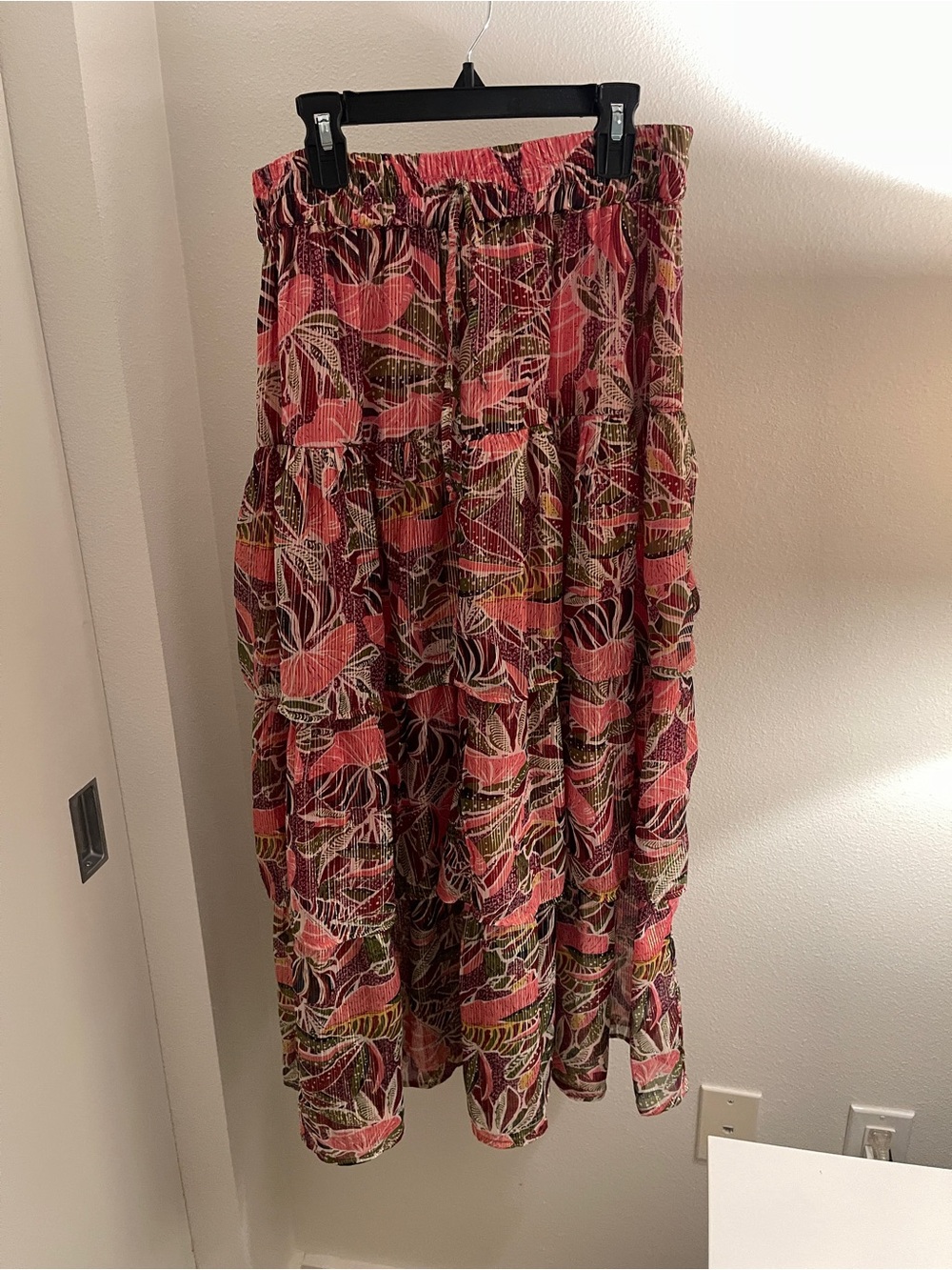 Saks Fifth Avenue Pink Floral Tiered Maxi Skirt
